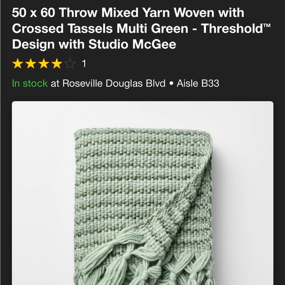 NWT 50 x 60 Throw Mixed Yarn Woven with Crossed Tassels Multi Green Stud… - Picture 4 of 4